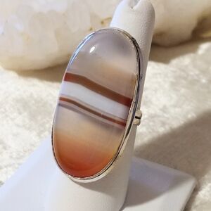 NWOT Dramatic Natural Sardonyx Gemstone .925 Sterling Overlay Ring